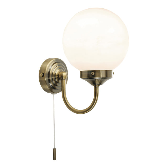 Barclay Bathroom Wall Light Antique Brass Opal Glass IP44