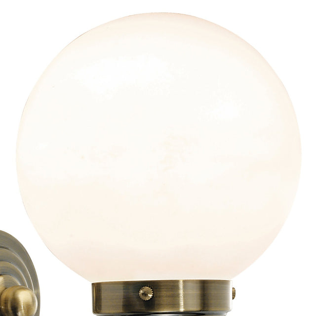 Barclay Bathroom Wall Light Antique Brass Opal Glass IP44