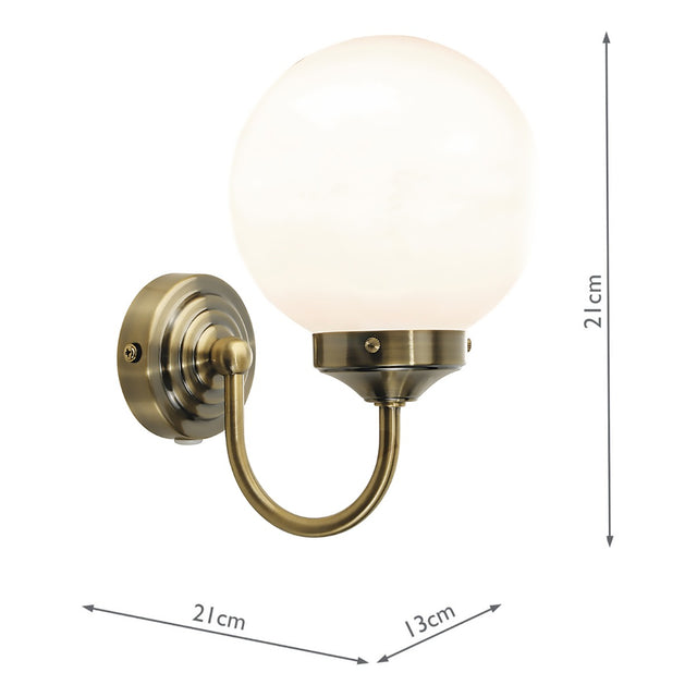 Barclay Bathroom Wall Light Antique Brass Opal Glass IP44