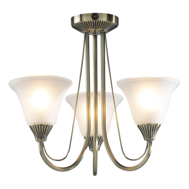 Boston 3 Light Semi Flush Antique Brass complete with Glass