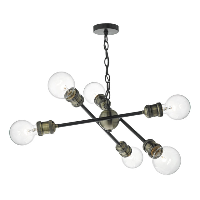 Brigade 6 Light Pendant Black & Antique Brass