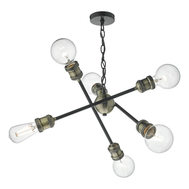 Brigade 6 Light Pendant Black & Antique Brass