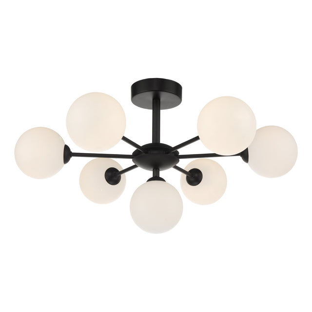 Cohen 7 Light Semi Flush Matt Black Opal Glass