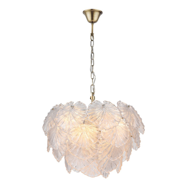 Courtney 10 Light Pendant Textured Glass and Antique Brass