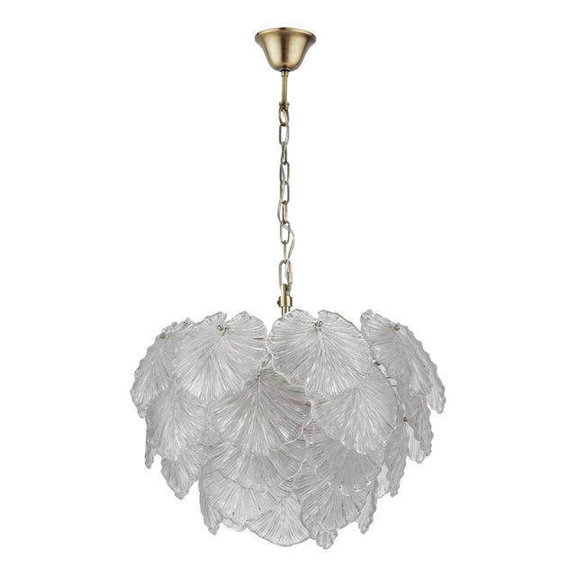 Courtney 10 Light Pendant Textured Glass and Antique Brass