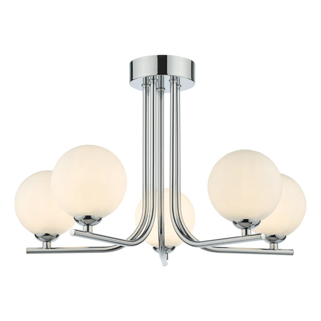 Cradle 5 Light Semi Flush Polished Chrome Opal Glass