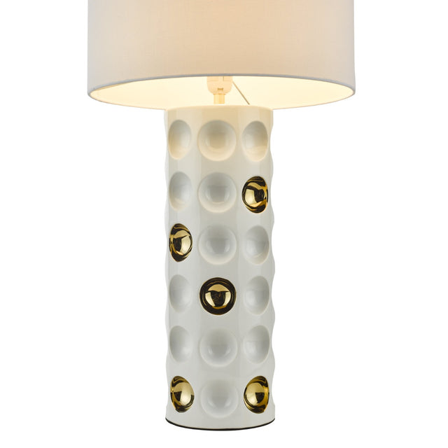 Dimple Table Lamp Gloss White Gold With Shade