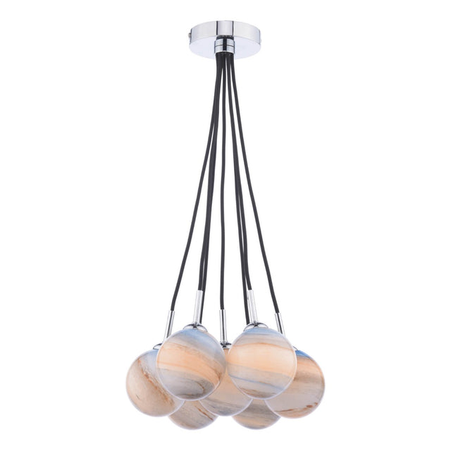 Elpis 7 Light Cluster Pendant Polished Chrome Planet Style Glass