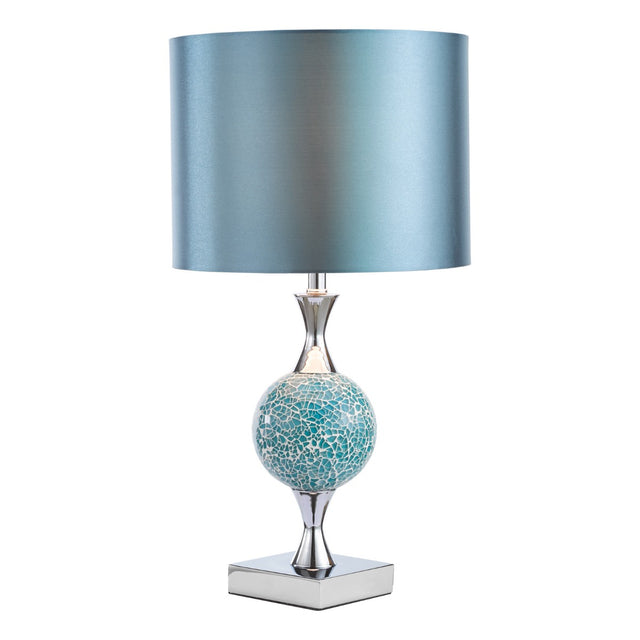 Elsa Table Lamp Polished Chrome Blue Mosaic With Shade