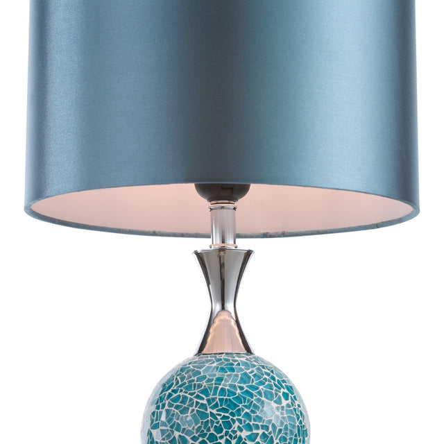 Elsa Table Lamp Polished Chrome Blue Mosaic With Shade