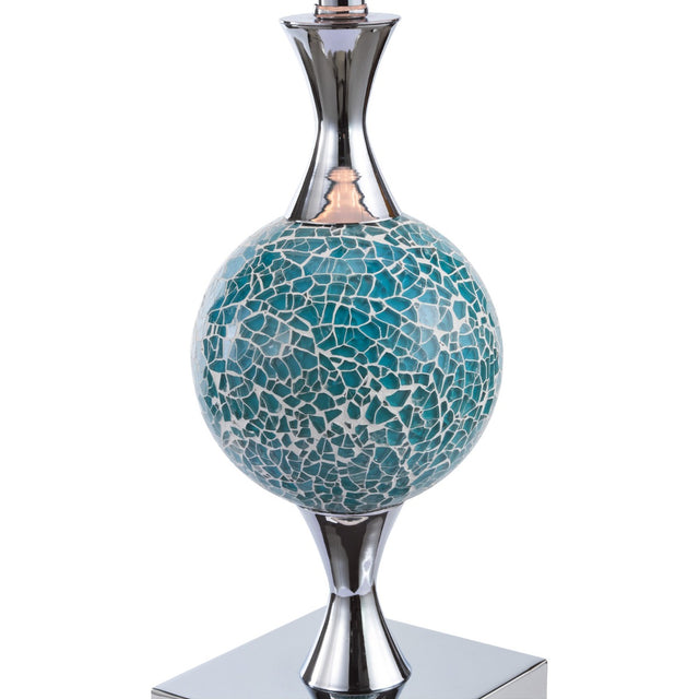 Elsa Table Lamp Polished Chrome Blue Mosaic With Shade