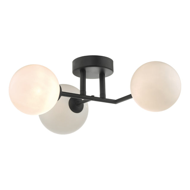 Euan 3 Light Wall/Flush Light Black & Opal Glass