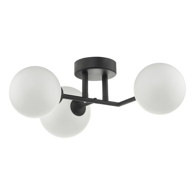 Euan 3 Light Wall/Flush Light Black & Opal Glass