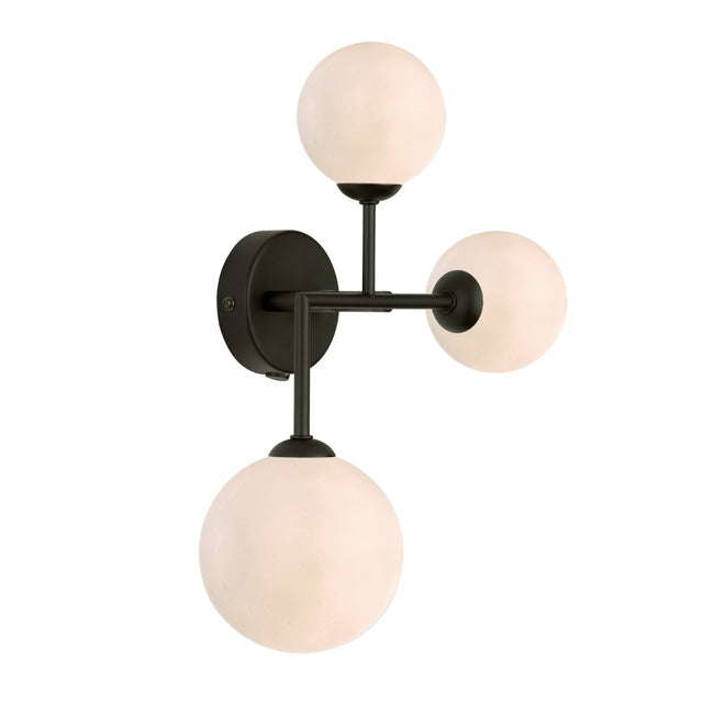 Euan 3 Light Wall/Flush Light Black & Opal Glass