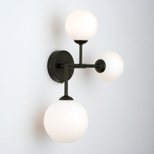 Euan 3 Light Wall/Flush Light Black & Opal Glass