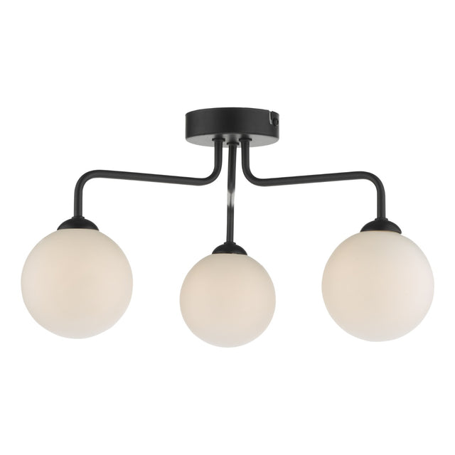 Feya 3 Light Semi Flush Matt Black Opal Glass