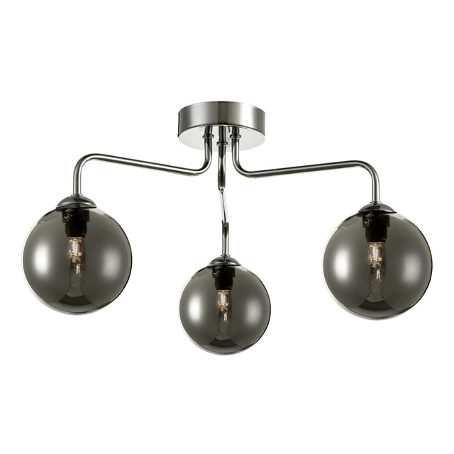 Feya 3 Light Semi Flush Polished Chrome Smoked Glass