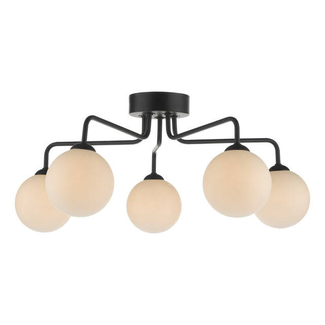 Feya 5 Light Semi Flush Matt Black Opal Glass