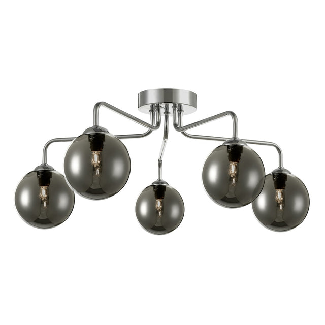 Feya 5 Light Semi Flush Polished Chrome Smoked Glass