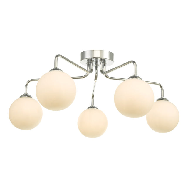 Feya 5 Light Semi Flush Polished Chrome Opal Glass