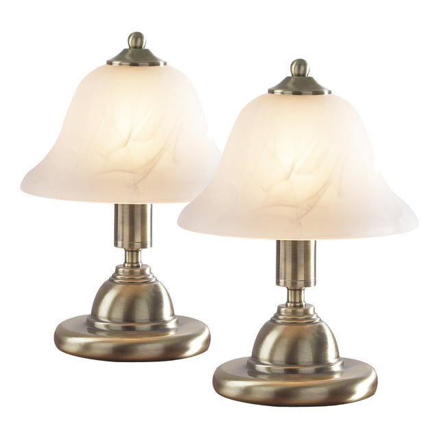 Gloucester Touch Table Lamp Antique Brass & Glass Shade - Twin Pack