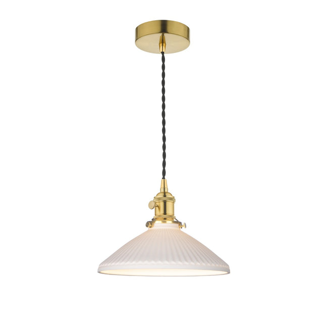 Hadano Pendant Natural Brass & Ceramic Shallow Shade