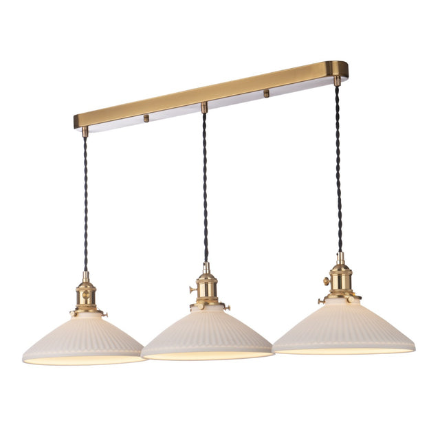 Hadano 3 Light Bar Pendant Natural Brass & Ceramic Shallow Shade