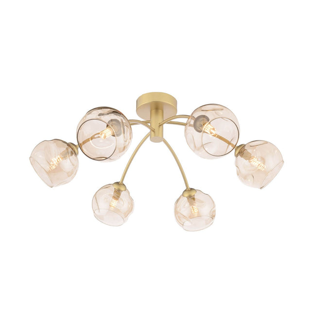 Izzy 6 Light Semi-Flush Gold & Champagne Dimpled Glass