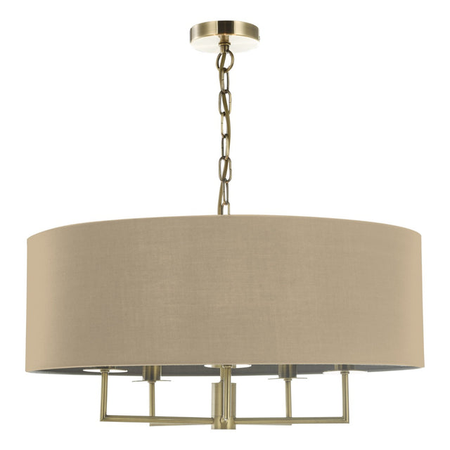 Jamelia 5 Light Shadelier Antique Brass Taupe Shade