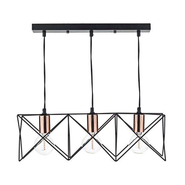 Midi 3 Light Bar Pendant Black & Bright Copper Detail