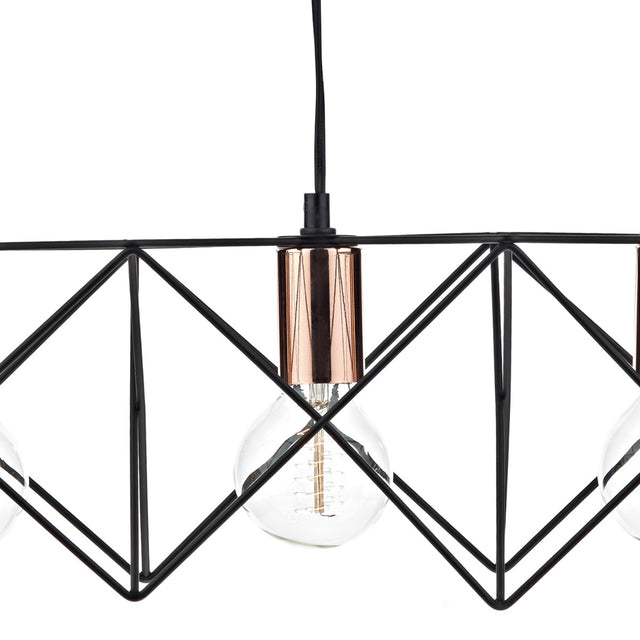 Midi 3 Light Bar Pendant Black & Bright Copper Detail