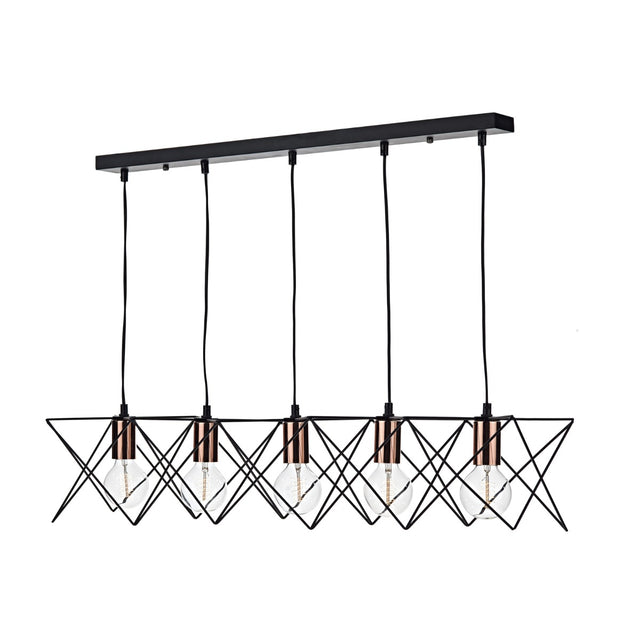 Midi Cage 5 Light Bar Pendant Matt Black Bright & Copper