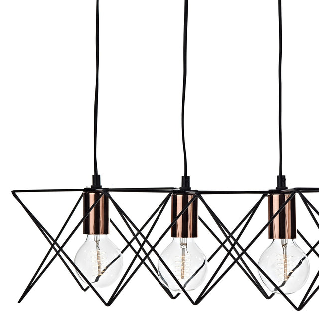 Midi Cage 5 Light Bar Pendant Matt Black Bright & Copper