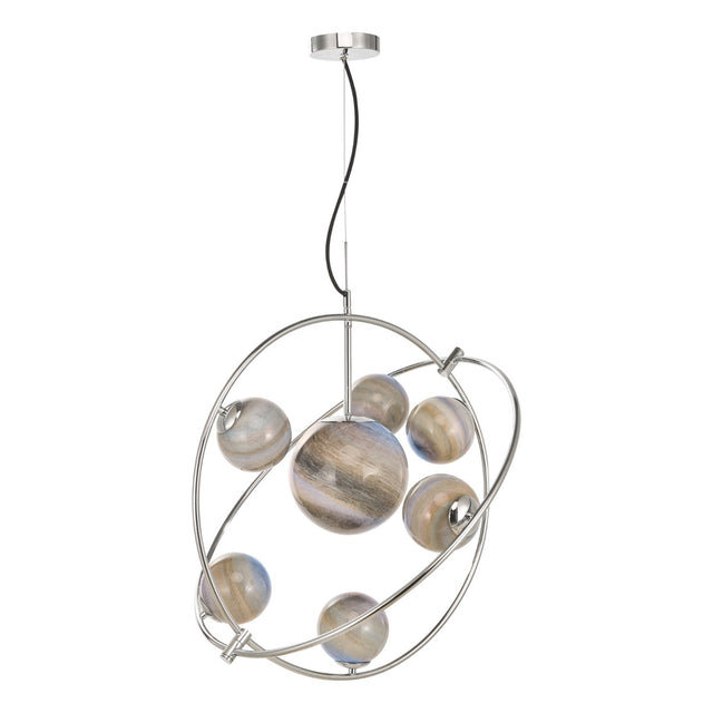 Mikara 7 Light Pendant Polished Chrome Marble Effect Glass