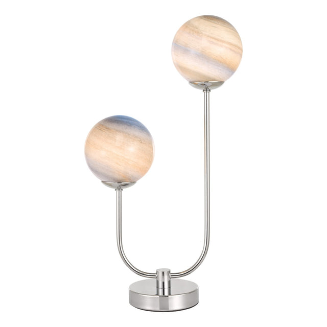 Mikara 2 Light Table Lamp Polished Chrome Marble Effect Glass