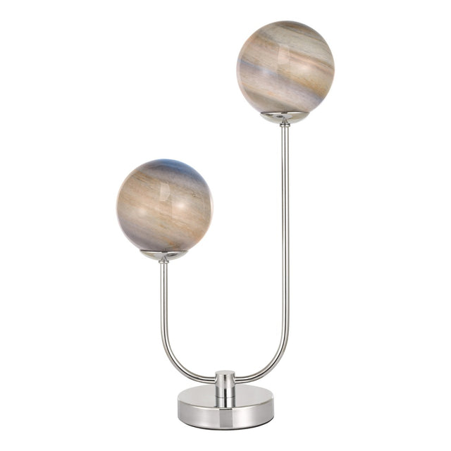 Mikara 2 Light Table Lamp Polished Chrome Marble Effect Glass