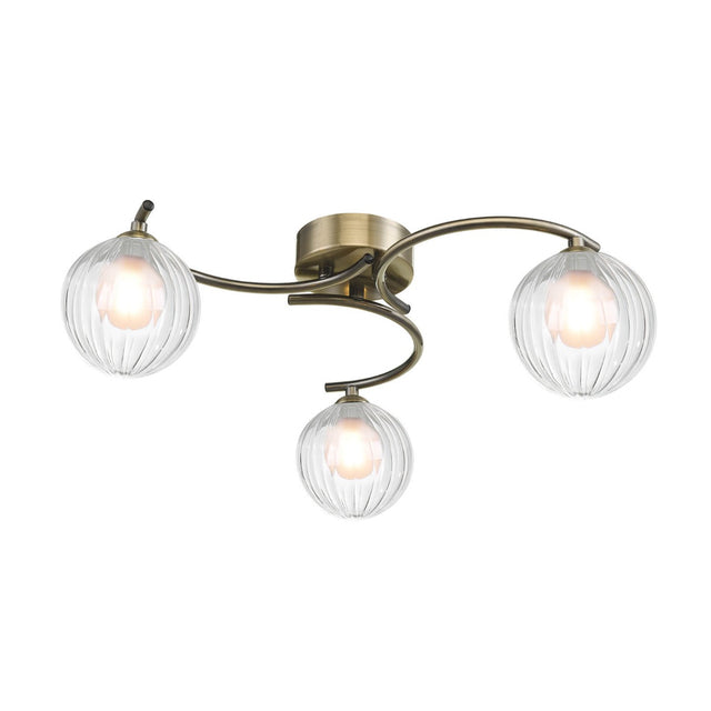 Nakita 3 Light Semi-Flush Antique Brass & Clear/Opal Glass