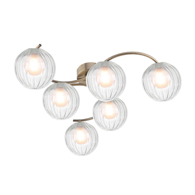 Nakita 6 Light Semi-Flush Antique Brass & Clear/Opal Glass