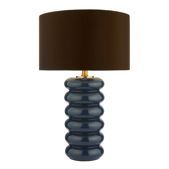 Niamh Table Lamp Blue Glass and Aged Bronze With Shade