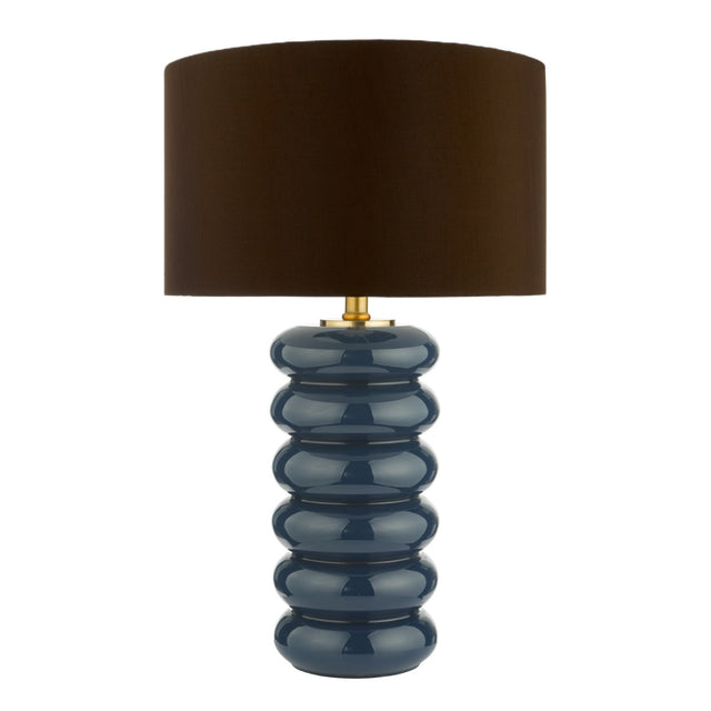 Niamh Table Lamp Blue Glass and Aged Bronze With Shade