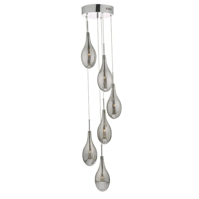 Seta 6 Light Cluster Pendant Polished Chrome Smoked Glass