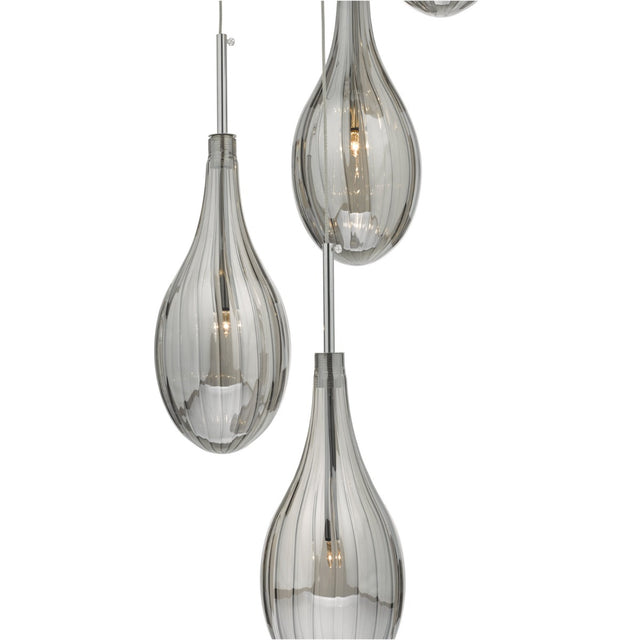 Seta 6 Light Cluster Pendant Polished Chrome Smoked Glass