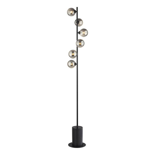 Spiral 6 Light Floor Lamp Matt Black Smoked Glass