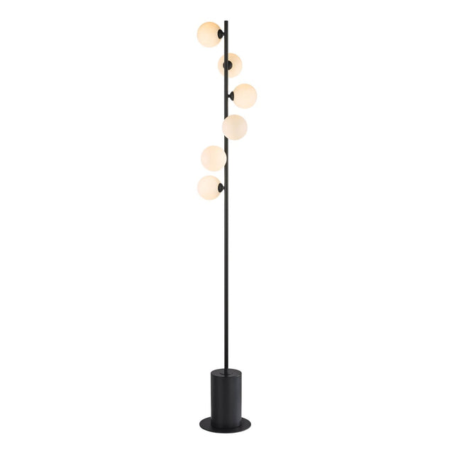 Spiral 6 Light Floor Lamp Matt Black Opal Glass