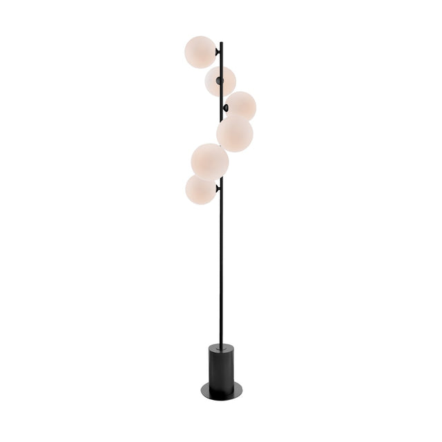 Spiral 6 Light Floor Lamp Matt Black and Large Opal Glass