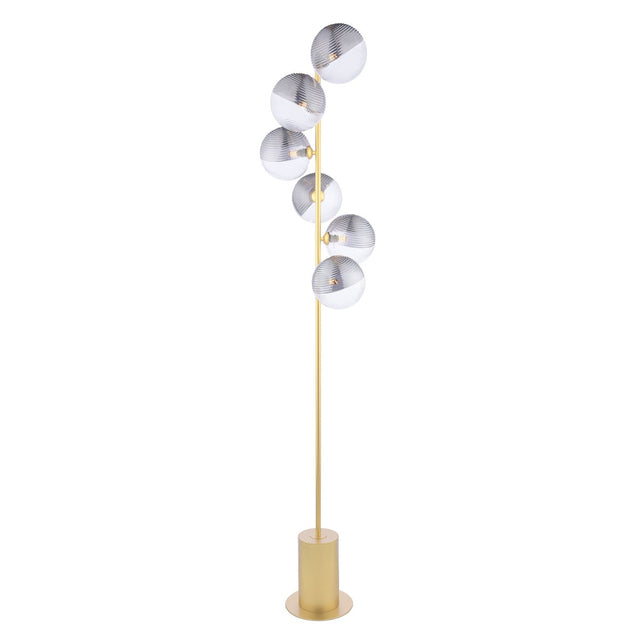 Spiral 6 Light Floor Lamp Matt Gold & Smoked/Clear Ribbed Glass