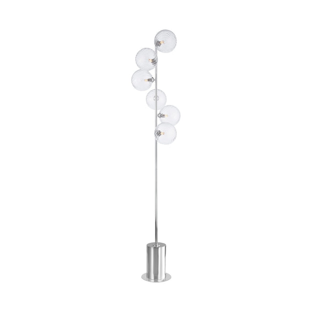 Spiral 6 Light Floor Lamp Polished Chrome and Twisted Glass