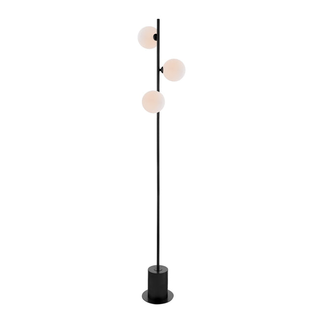 Spiral 3 Light Floor Lamp Matt Black and Large Opal Glass