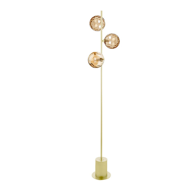 Spiral 3 Light Floor Lamp Matt Gold & Champagne Dimpled Glass