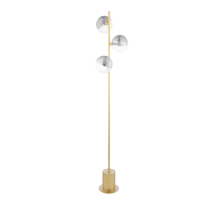 Spiral 3 Light Floor Lamp Matt Gold & Smoked/Clear Ribbed Glass